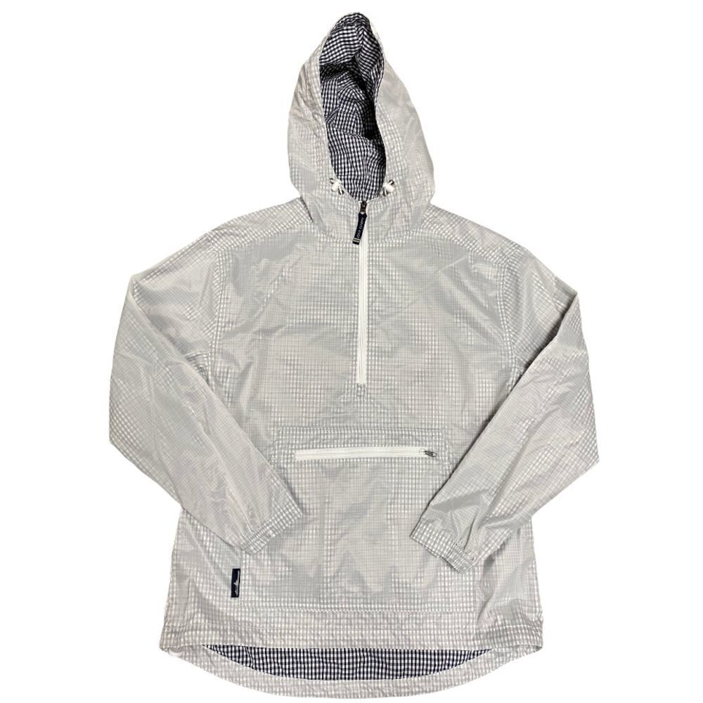 Charles Rivers White & Navy Checked  3/4 Zip Pullover Hooded Windbreaker Size M